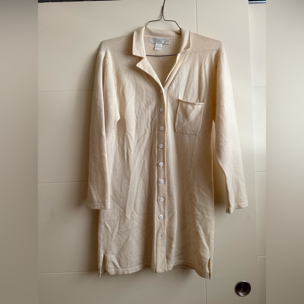 Arlotta Cashmere Long Collared Cardigan Cream With Buttons Size M